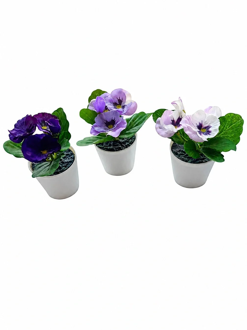 Faux Pansy Flower Plants in Mini Pots Set of 3 Purple Lavender Pink